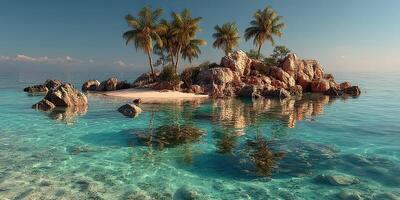 Serene tropical island with palm trees and clear turquoise water on a sunny day photo