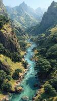 Breathtaking view of a winding river surrounded by lush green mountains in a serene landscape during daylight photo