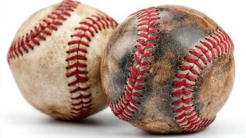 Vintage baseballs display texture and wear from years of play on the field in a sporting context photo