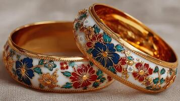 Intricately designed jewelry showcasing floral patterns in vibrant colors, perfect for special occasions or everyday elegance photo