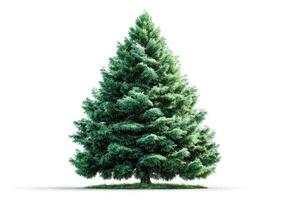 Evergreen tree stands tall with lush green foliage against a white background in a simple yet striking display of nature's beauty photo