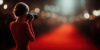 Celebrity photographer captures moments on the red carpet during a glamorous event in a vibrant city photo