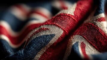 Close-up of textured British flag fabric showcasing rich colors and detailed weave in natural light photo