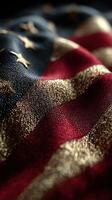 Detailed view of a folded American flag with rich colors and texture showcasing national pride and craftsmanship photo