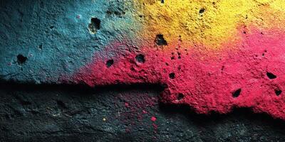 Colorful abstract texture with vibrant shades of blue, yellow, and red on a rough surface photo