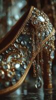 Detailed decorative high heel shoe with sparkling embellishments and vintage design photo
