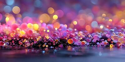 Colorful bokeh with vibrant lights reflecting off a surface in a creative, artistic composition photo