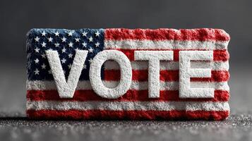 Vote sign with American flag design symbolizing civic duty and engagement in democratic processes during an election period photo