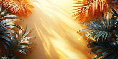 Sunny glow through tropical leaves creates a warm atmosphere in a serene setting photo