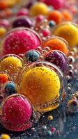 Colorful bubbles create a vibrant and intricate design, showcasing a mix of hues and lively textures in a close-up view photo