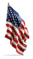 Waving American flag with detailed texture and vibrant colors displayed against a simple background photo