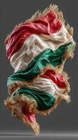 Flag of Hungary swirling gracefully in mid-air with vibrant colors and fringed edges photo