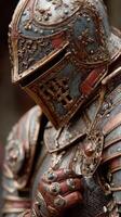 Detailed depiction of a medieval knight in ornate armor showcasing craftsmanship and historical significance photo