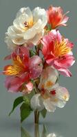 Colorful bouquet of alstroemeria flowers on a gray background showcasing their vibrant petals and intricate details photo