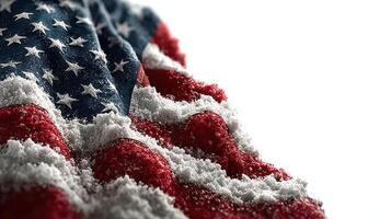 Waves of American flag covered in coarse white sand create a stunning visual contrast and symbolize patriotism and resilience photo