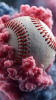 Baseball surrounded by pink smoke, showcasing a vibrant and dynamic moment in sports creativity photo