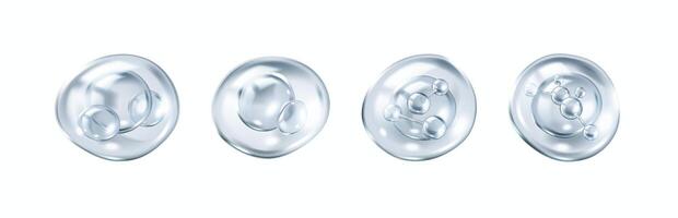 bubbles containing collagen molecules realistic color icons set. Complexity of essential proteins 3d objects bundle on white vector