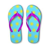 Bright and colorful flip flops with yellow sun pattern on blue. Vibrant pink straps add a striking contrast. Perfect imagery for summer and beach themes. vector