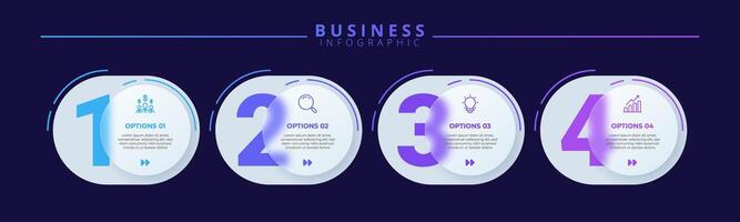 Design template for infographic labels with icons and 4 options or steps. Suitable for process diagrams, presentations, workflow layouts, banners, flow vector
