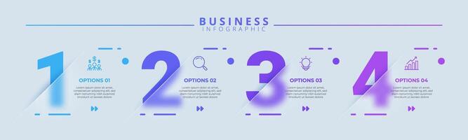 Design template for infographic labels with icons and 4 options or steps. Suitable for process diagrams, presentations, workflow layouts, banner vector