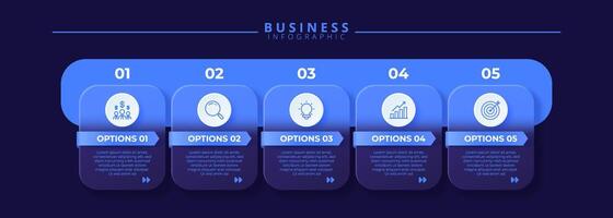 Infographic label design template featuring icons and five distinct steps. Ideal for process charts vector