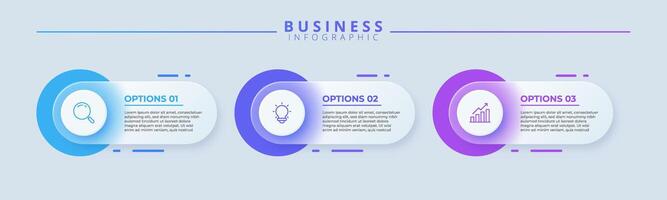 Design template for infographic labels with icons and 3 options or steps. Suitable for process diagrams, presentations, workflow layouts, banners, flow charts, and infographics vector