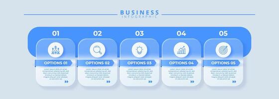 Infographic label design template featuring icons and five distinct steps. Ideal for process charts, presentation slides, workflow vector