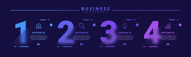 Infographic label design template featuring icons and four distinct steps. Ideal for process charts, presentation slides, workflow schemes, banners, flow diagrams, and data vector