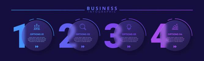 Infographic label design template featuring icons and four distinct steps. Ideal for process charts, presentation slides, workflow vector