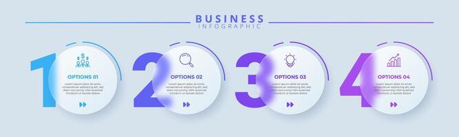 Design template for infographic labels with icons and 4 options or steps. Suitable for process diagrams, presentations, workflow layouts, banners, flow chart vector