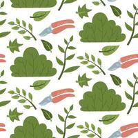 pattern for caring for plants. Scissors for pruning shrubs, branches and leaves. Flat color illustration in texture. It is suitable for gardening blogs, packaging of garden products, educational vector