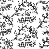 pattern of garden branches and a maple leaf. Various twigs, leaves. Contoured monochrome texture. Botany, plants, branches. Greenery in garden. Suitable for decorating and nature projects, prints vector