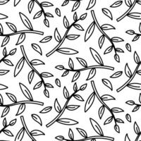 pattern of doodle branches in the chaos of Art Deco. twig with leaves. Contoured monochrome texture. Botany, plants, branches. Greenery in garden. Suitable for decorating and nature projects, prints vector