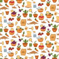 pattern of flat color illustrations of garden planting. Dedicated to nature, sustainable growth and development. It is used in gardening blogs, environmental projects, and articles on agriculture. vector