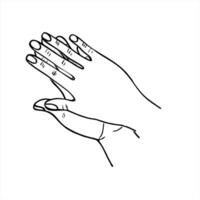 Two hands pressed together in unifying gesture monochrome illustration painted by black inks. Top view. Support of loved one. For themes of teamwork, friendship, support, or social initiatives vector