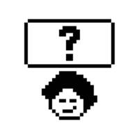 Pixel art of man male or boy with question mark quiz question confuse decor. vector