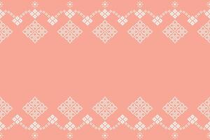 Fabric pattern pixel design ethnic pattern motif with pink color background motif decor. vector