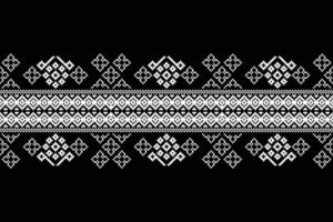 Motif decor of cross stitch fabric design black color background pixel ethnic pattern art. vector