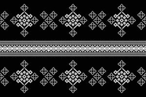 Cross stitch fabric design black color background pixel ethnic art. vector