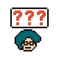 8 bit art of man male boy with question mark quiz question confuse cartoon. vector