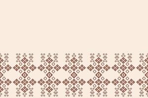 Fabric pattern with brown cream color background cross stitch ethnic pattern motif pixel. vector