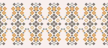 Cross stitch of ethnic pattern brown cream color background pixel art. vector