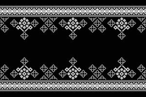 Decoration of cross stitch fabric design black color background pixel ethnic pattern. vector