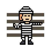 Cartoon pixel art of prisoner prison jail captive convict 8 bit design. vector