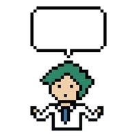 Decoration pixel of boy male man and chat say bubble think chat box 8 bit. vector