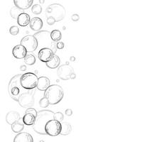 Blue water bubbles of different sizes and tones in a chaotic order. Watercolor illustration drawn by hand. Seamless border vertical, pattern, endlessly repeating ornament on a white background vector