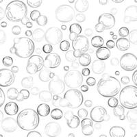 Blue water bubbles of different sizes tones in a chaotic order. Graphic linear drawing, hand drawn in black and white monochrome. nautical. Seamless pattern vector