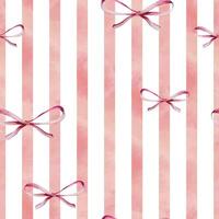 Pink vertical stripes with paint texture and washes with cute bows. Hand drawn watercolor illustration. Seamless pattern, repeating checkered ornament, simple, background, abstract, gentle and light. vector