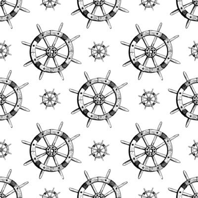 Watercolor illustration, seamless pattern with steering wheels. Simple static, marine, beach. For fabric, textiles, clothing poster wallpaper cover print