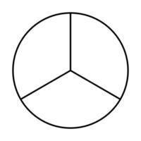 Three segments divided circle. Minimalistic black line chart. Pie, pizza round shape, 3 slices. vector